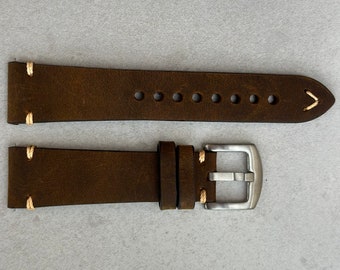 Chocolate Brown Vintage Full Grain Leather Watch Strap Quick Release 18mm, 19mm, 20mm, 21mm, 22mm, 24mm