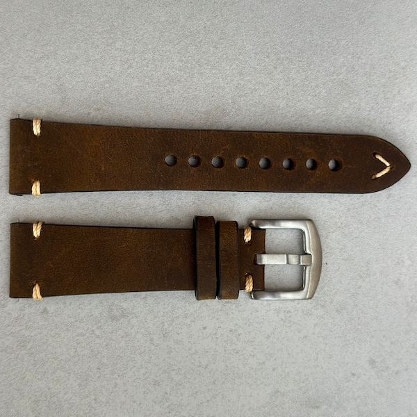 Chocolate Brown Vintage Full Grain Leather Watch Strap Quick Release 18mm, 19mm, 20mm, 21mm, 22mm, 24mm