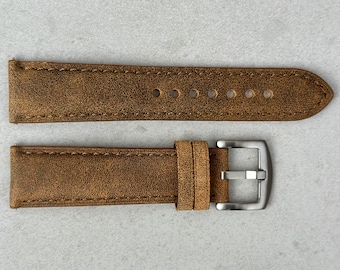 Desert Sand Full Grain Leather Watch Strap, Quick Release, Padded, 18mm 19mm 20mm 21mm 22mm 24mm