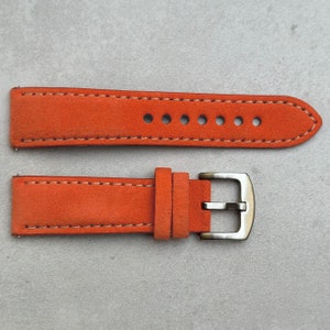 Handmade Suede Watch Strap, Orange Padded Watch Band 18mm, 20mm, 22mm, 24mm Quick Release, Gift for Him