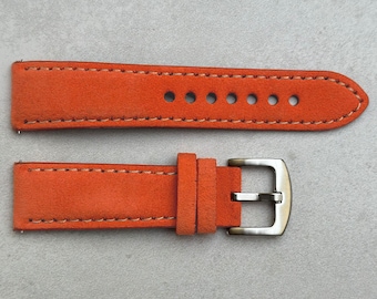 Handmade Suede Watch Strap, Orange Padded Watch Band 18mm, 20mm, 22mm, 24mm Quick Release, Gift for Him, Gift for Her