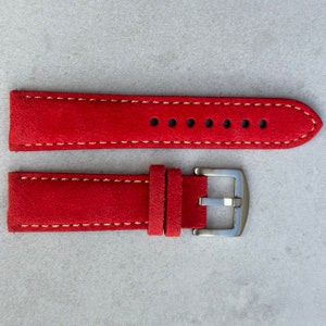 Handmade Suede Watch Strap, Ruby Red Padded Watch Band 18mm, 20mm, 22mm, 24mm Quick Release, Great Gift