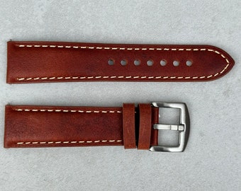 Correa de reloj de piel italiana marrón terracota hecha a mano, piel flor, acolchada, de liberación rápida, 18 mm, 20 mm, 22 mm, 24 mm