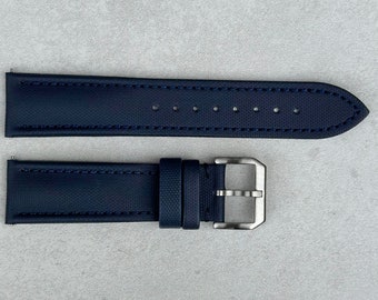 Navy Blue Sail Cloth Watch Strap, Padded, Leather Backed, Quick Release, 19mm, 20mm, 21mm, 22mm