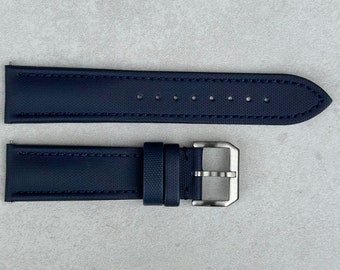 Navy Blue Sail Cloth Watch Strap, Padded, Leather Backed, Quick Release, 20mm, 22mm