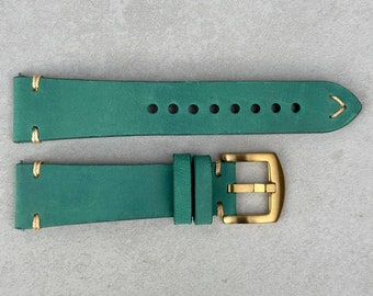 Caribbean Blue Vintage Full Grain Leather Watch Strap, Quick Release, Gold Buckle, 18mm, 20mm, 22mm, 24mm