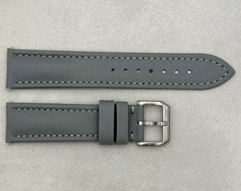 Correa de reloj de tela de vela gris, acolchada, con parte trasera de cuero, liberación rápida, 20 mm, 22 mm, hebilla plateada o negra