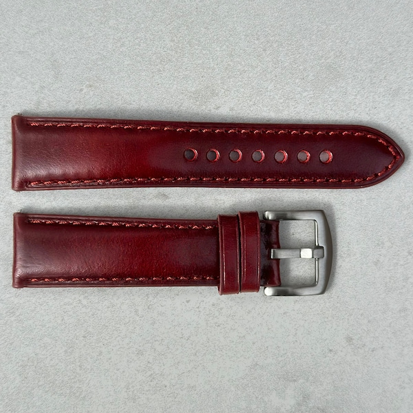 Wine Red Full Grain Leather Watch Strap, Quick Release, 18mm 20mm 22mm 24mm