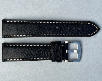 Handmade Onyx Black Italian Leather Watch Strap, Full Grain Leather, Padded, Quick Release, 16mm, 18mm, 20mm, 22mm, 24mm