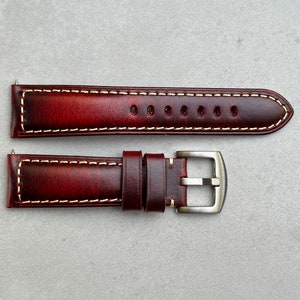 Cracked Burgundy Handmade Premium Padded Leather Watch Strap / Band With Contrast Stitching Quick Release 18mm 19mm 20mm 21mm 22mm 24mm