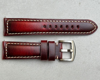 Cracked Burgundy Handmade Premium Padded Leather Watch Strap / Band With Contrast Stitching Quick Release 18mm 19mm 20mm 21mm 22mm 24mm