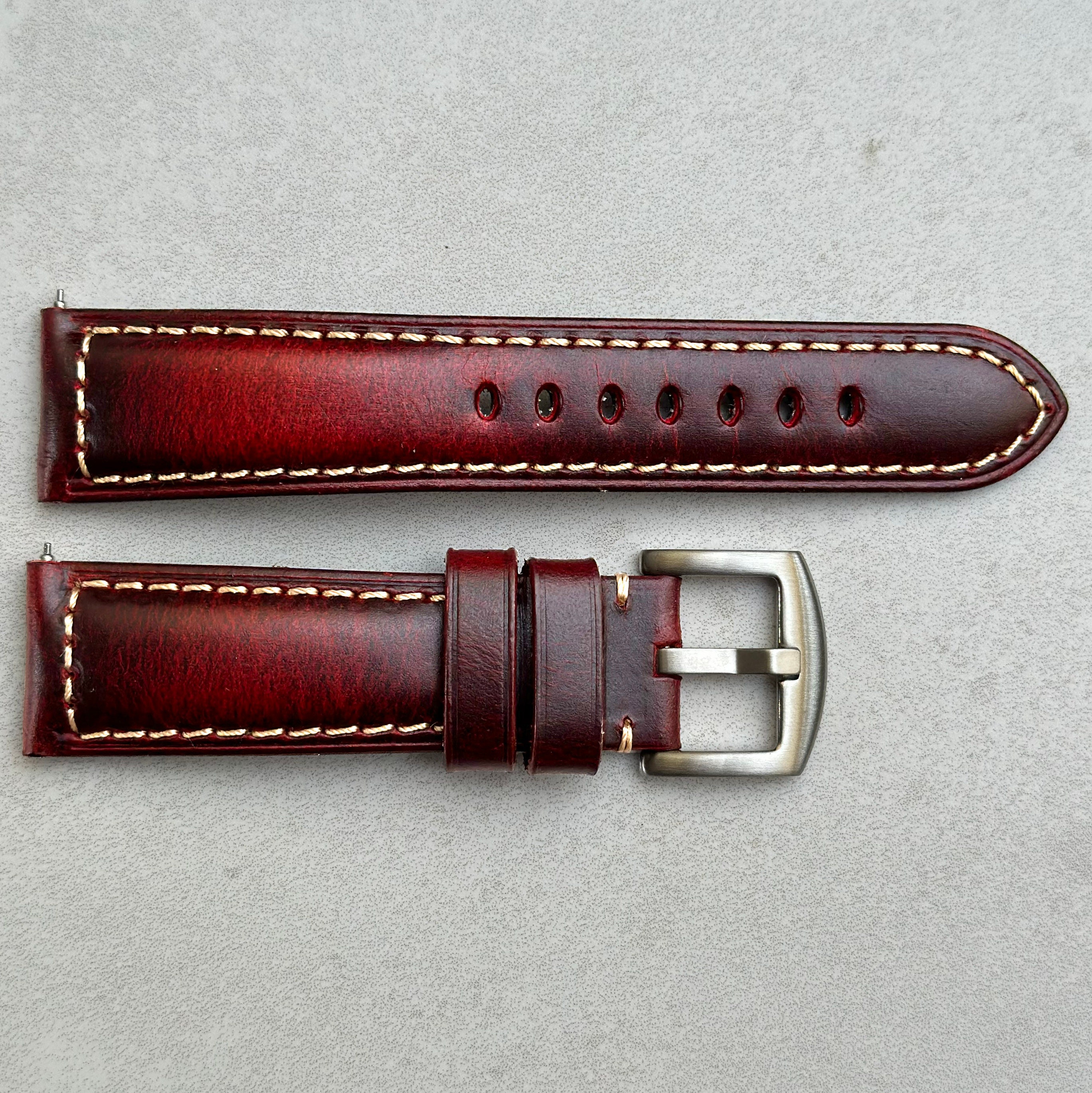 Cracked Burgundy Handmade Premium Padded Leather Watch Strap