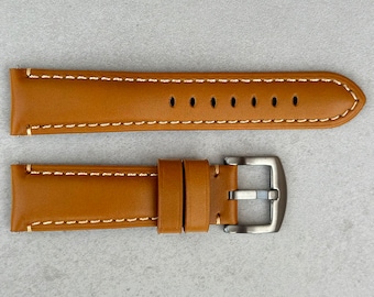Desert Tan Full Grain Leather Watch Strap, Quick Release, Padded, Contrast Stitching, 18mm, 20mm, 22mm, 24mm, Gift for Him