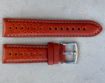 Russet Orange Vintage Perforated Full Grain Leather Rally Watch Strap Quick Release 18mm 20mm 22mm 24mm