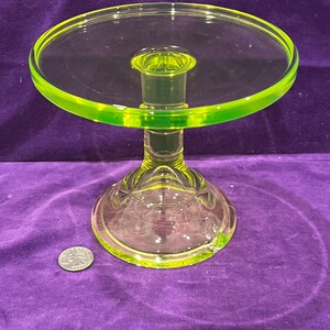 Antique Vaseline Glass Vintage 6.5” Cake Plate Stand