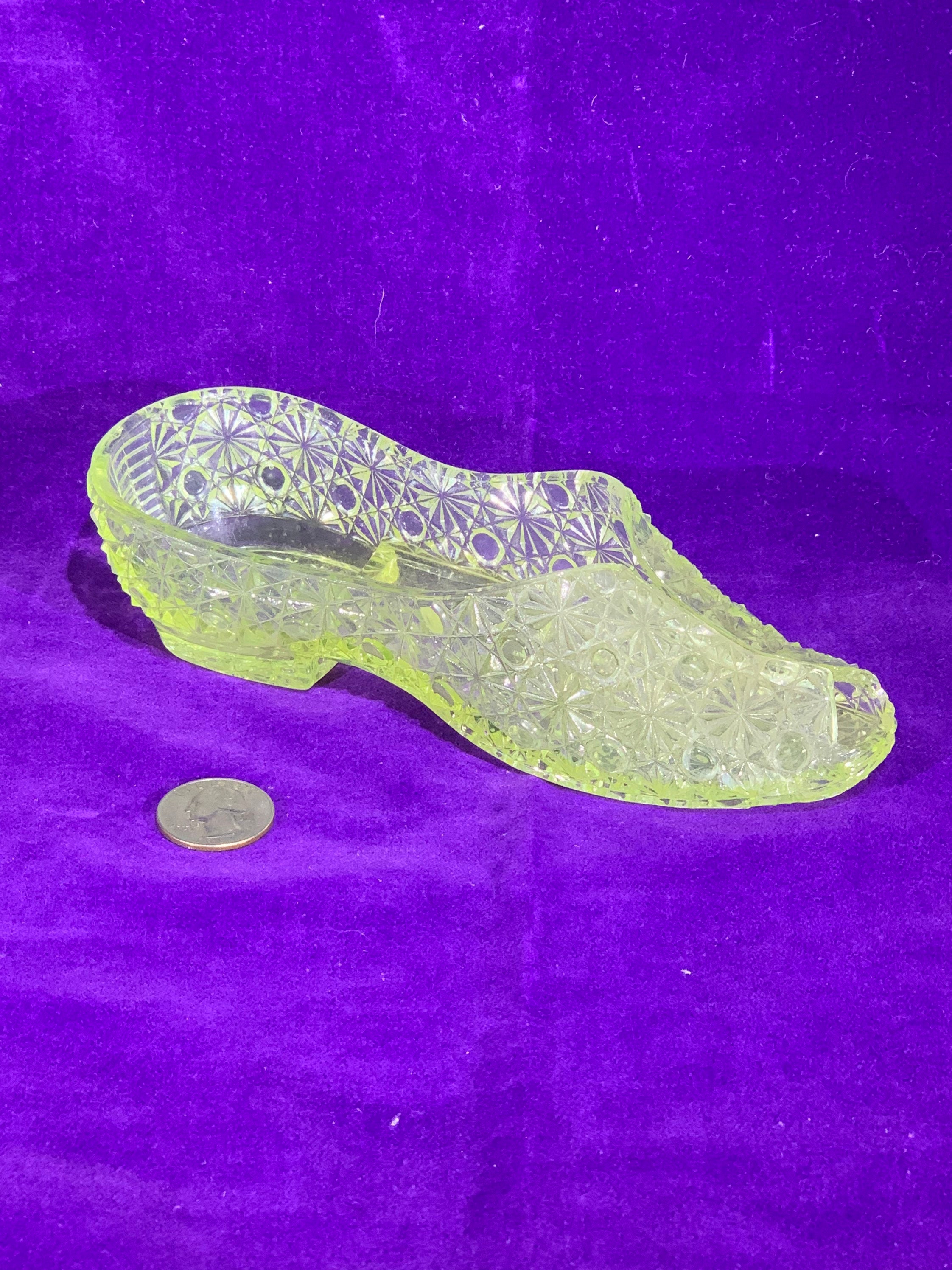 Antique Vaseline Glass Daisy & Button Open Toe Ladys Shoe Etsy