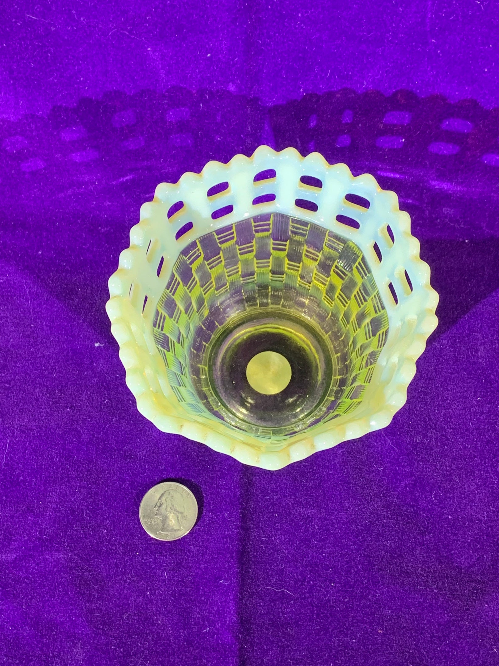 Vintage Antique Vaseline Glass Fenton Basket Weave 8sided Etsy