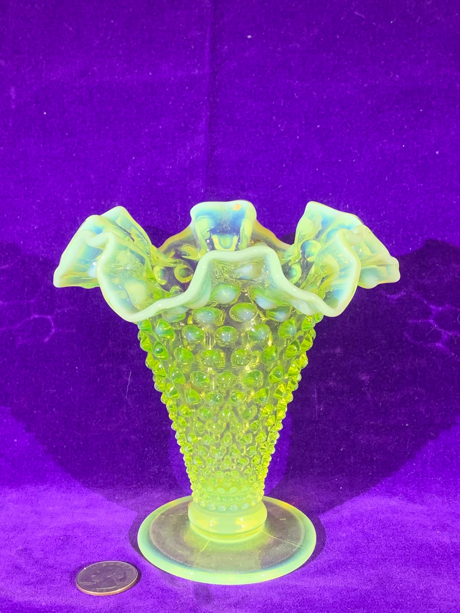 Antique Vintage Fenton Hobnail 51/2 Vaseline Glass Vase Etsy