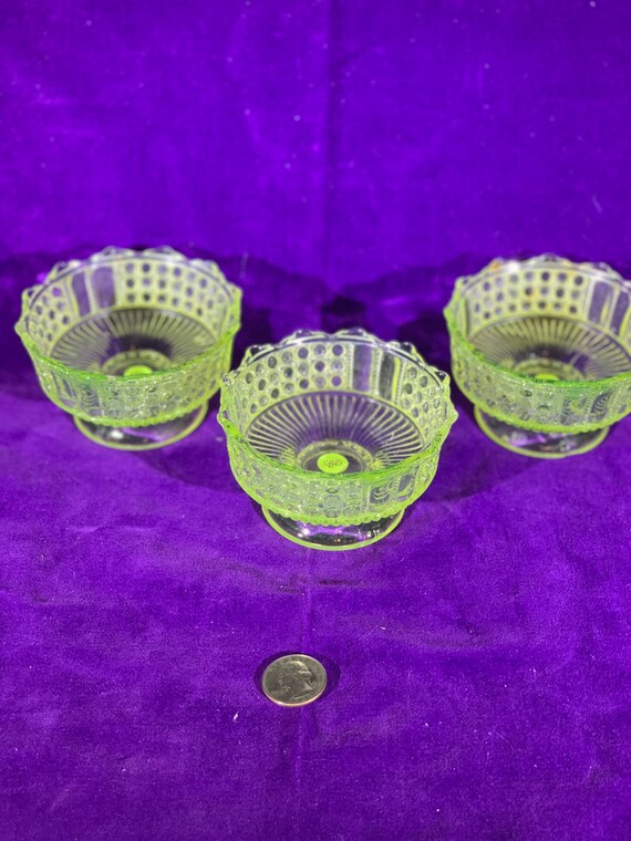 Set of 3 Antique Vaseline Glass 3panel Sherbert Dishes Etsy