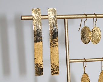 Boucles d'oreilles pendantes "Thot"  en laiton, dorées à l'or fin 24K