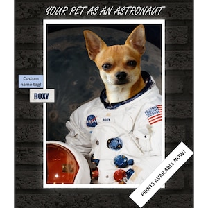 Portrait d'animal de compagnie d'astronaute, portrait d'animal de compagnie personnalisé, photo de chien personnalisée, impression personnalisée d'animal de compagnie, cadeau d'amant de chien, impression de chien à partir de la photo, animal de compagnie de l'espace