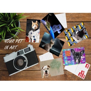 Ritratto animale domestico personalizzato, ritratto animale domestico da foto, Animali da cartolina, Animali nello spazio, Ritratto di animale domestico astratto, Pet Memorial, divertente regalo animale domestico, perdita di animali domestici