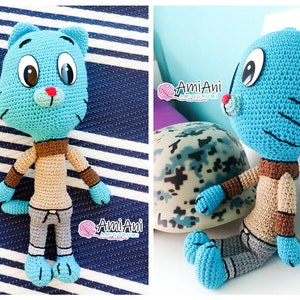 Gumball blue cat, Darwin Watterson friend- Amigurumi Crochet Pattern PDF file