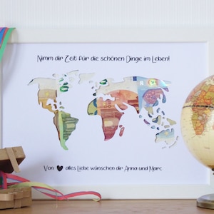 personalisiertes Geldgeschenk zum Geburtstag - Motiv WELTKARTE