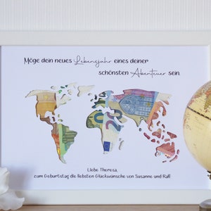personalisiertes Geldgeschenk zum Geburtstag - Motiv WELTKARTE