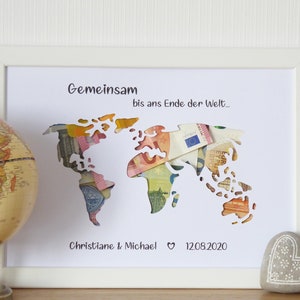 Personalized money gift WORLD MAP Wedding Honeymoon Travel Around the World Wedding Wedding - Together to the end of the world