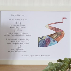 personalisiertes Geldgeschenk Lebensbaum Taufe Jugendweihe Konfirmation Firmung Kommunion Lebenswende Motiv *Weg deines Lebens*