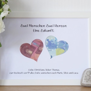 personalisiertes Geldgeschenk ZWEI HERZEN Hochzeit Flitterwochen Reise Weltreise Trauung Vermählung - Kleinigkeit zur Hochzeit