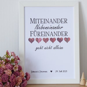 personalisiertes Geldgeschenk HERZ Hochzeit Flitterwochen Reise Weltreise Trauung Vermählung - Miteinander nebeneinander füreinander