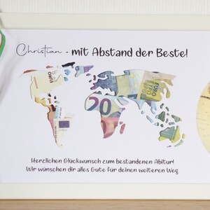 Weltkarte als Geldgeschenk bestandenen Abitur optional mit Bilderrahmen #Abi mit Abstand für Weltentdecker und Weltenbummler