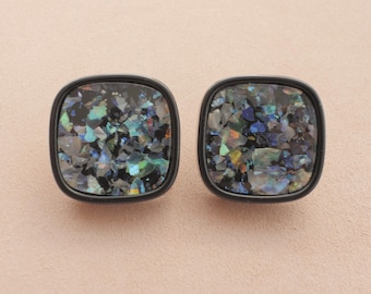 Vintage Pierced Earring black edge Lucite Confetti shining_137