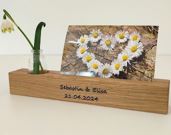 Personalized Photo Bar with Vase Card Bar | Image bar | Table stand | Oak | Solid wood