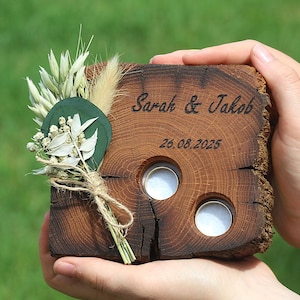 Almofada de anel de madeira personalizada, placa de anel