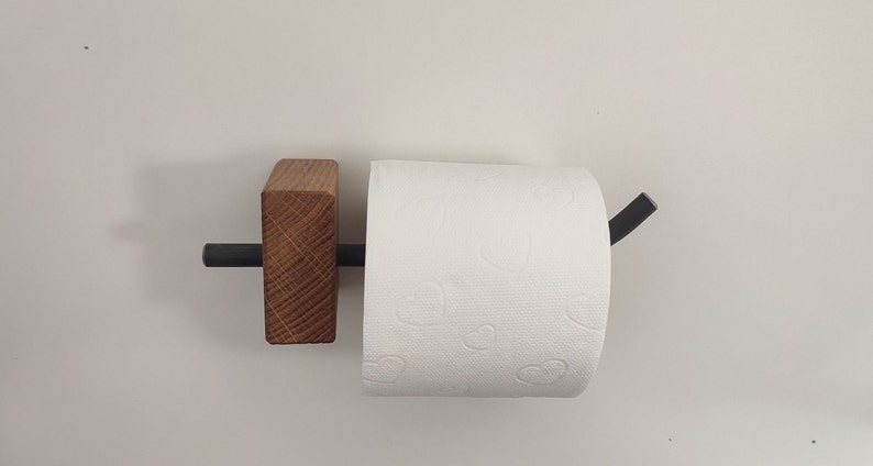 Toilet paper holder made of oak wood and steel. Modern toilet paper holder image 2