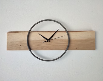 Handmade wooden clock.  Wall Clock,Wooden Wall Clock,Oak Wood,Solid Wood,Clock,Designer Clock,Wall Clock Made of Wood and Metal,Gift,Wall Decoration,Wooden Clock