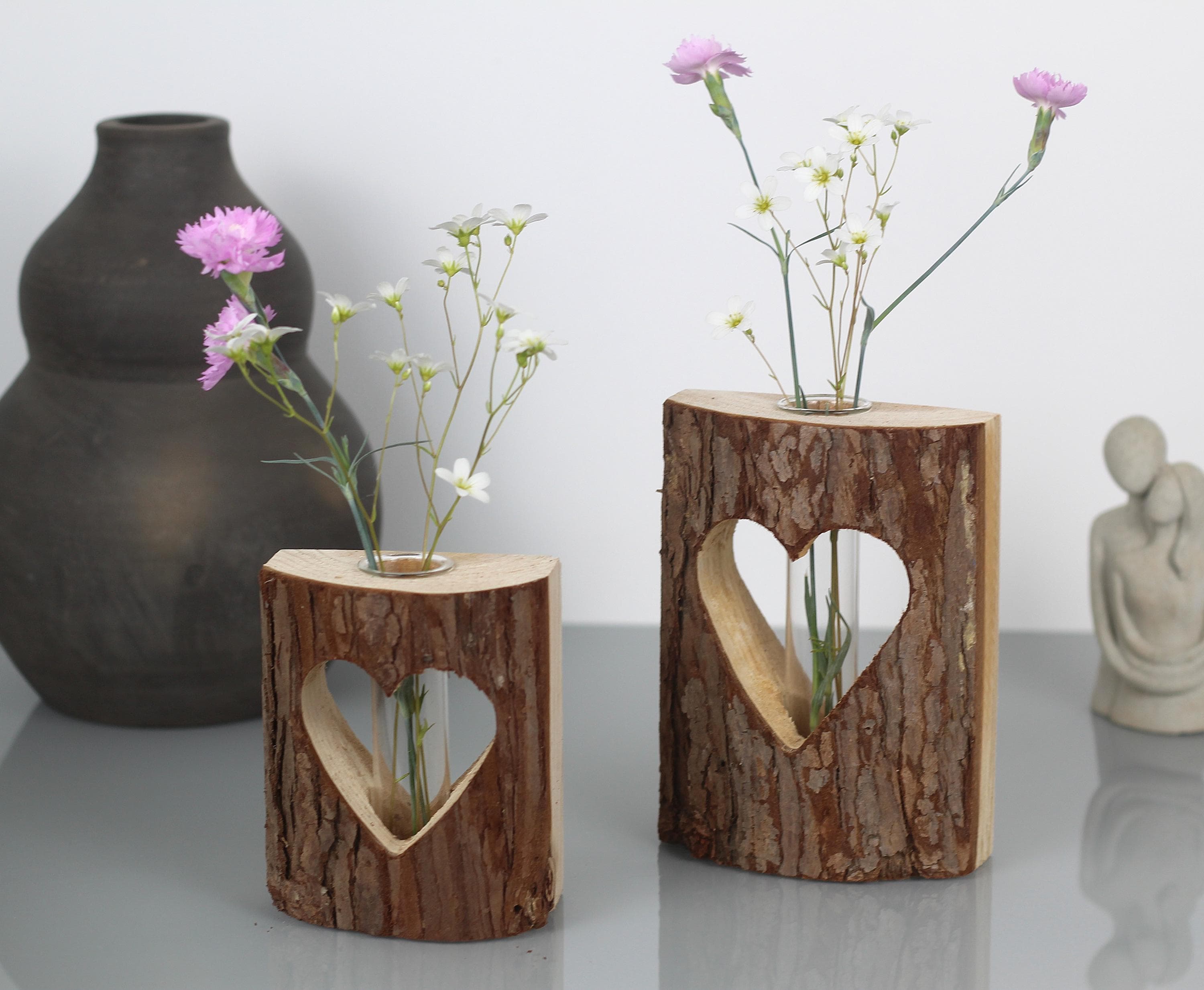 wooden vase with heart