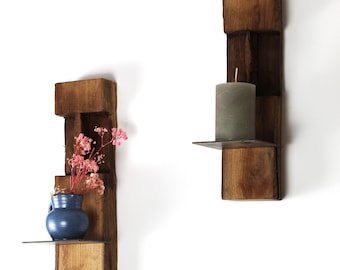 Wall candle holder made of reclaimed wood, oak, wall decoration reclaimed wood