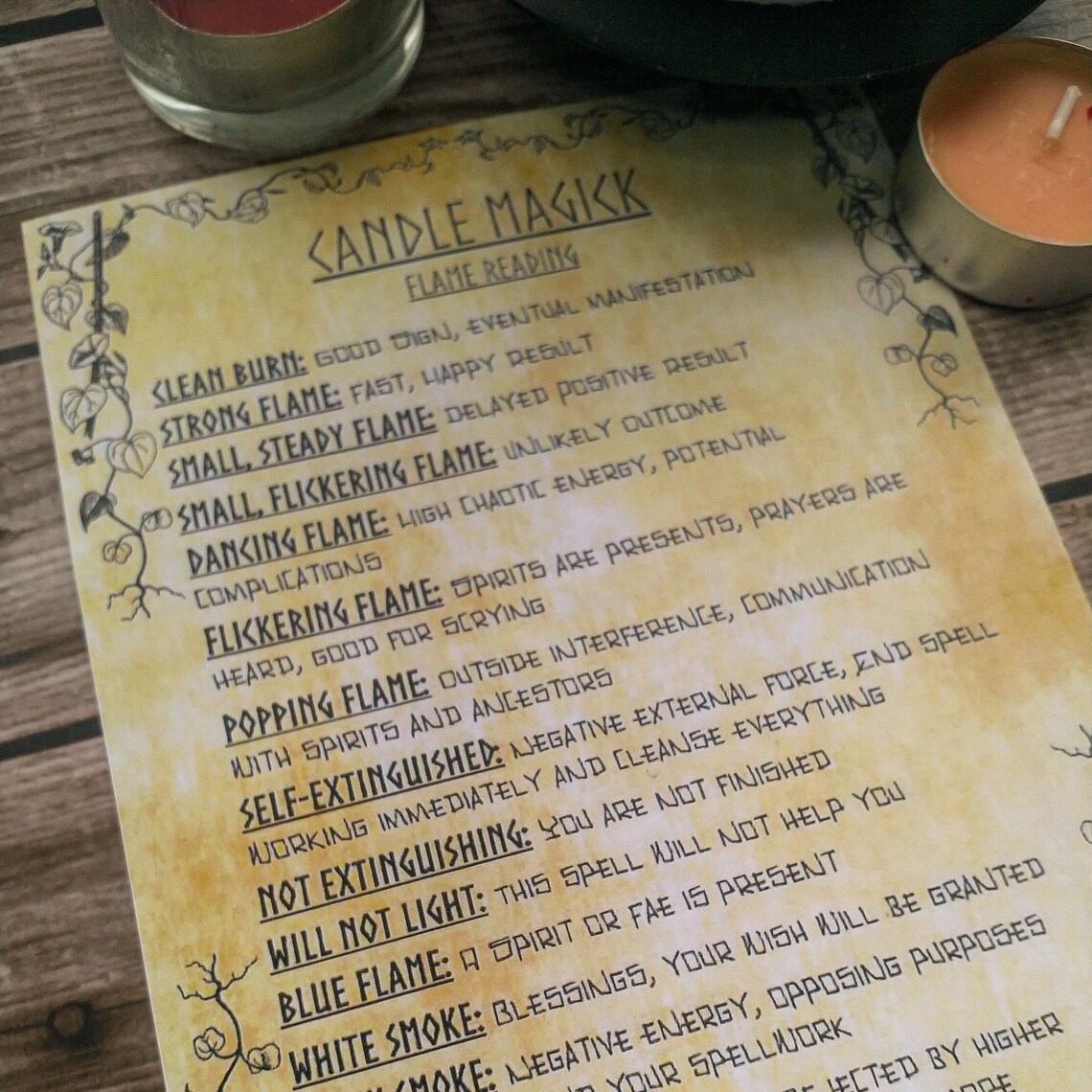Candle Magick Flame Reading Printable Grimoire Book of Shadows Page