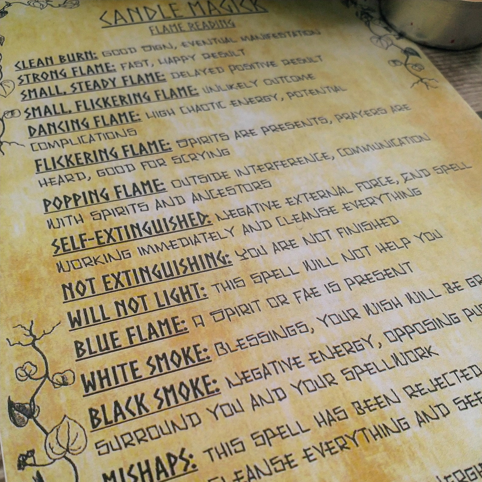 Candle Magick Flame Reading Printable Grimoire Book of Shadows Page