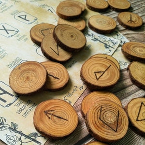 Live Edge Pine Wood Elder Futhark Runes | Metaphysical Divination Set | Viking Norse Pagan Gift Set | Witchcraft Tools and Supplies