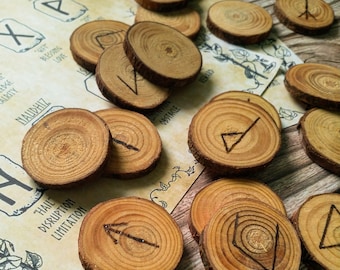 Live Edge Pine Wood Elder Futhark Runes | Metaphysical Divination Set | Viking Norse Pagan Gift Set | Witchcraft Tools and Supplies
