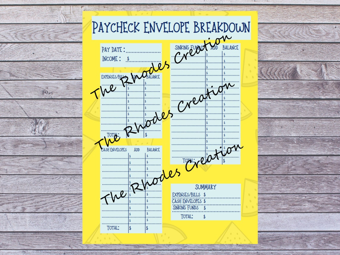 Paycheck Envelope Breakdown Etsy