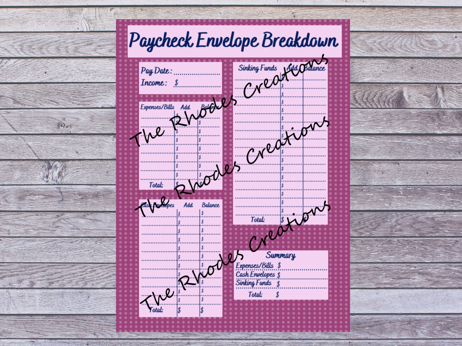 Paycheck Envelope Breakdown Etsy