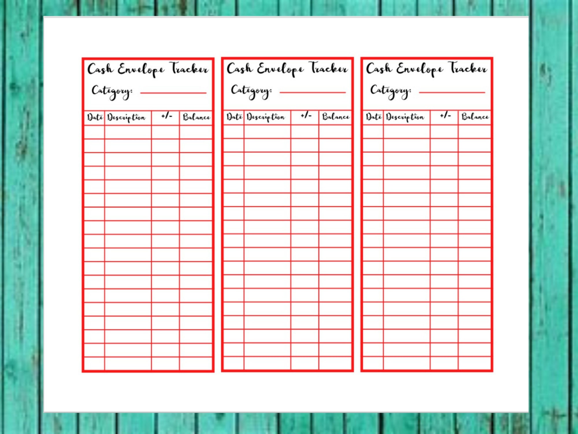 cash envelope tracker printable