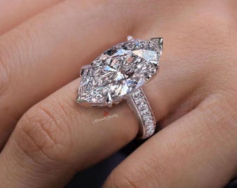Marquise Moissanite engagement ring 8 CT Large Solitaire marquise Wedding anniversary Ring women gold cathedral big diamond cocktail ring