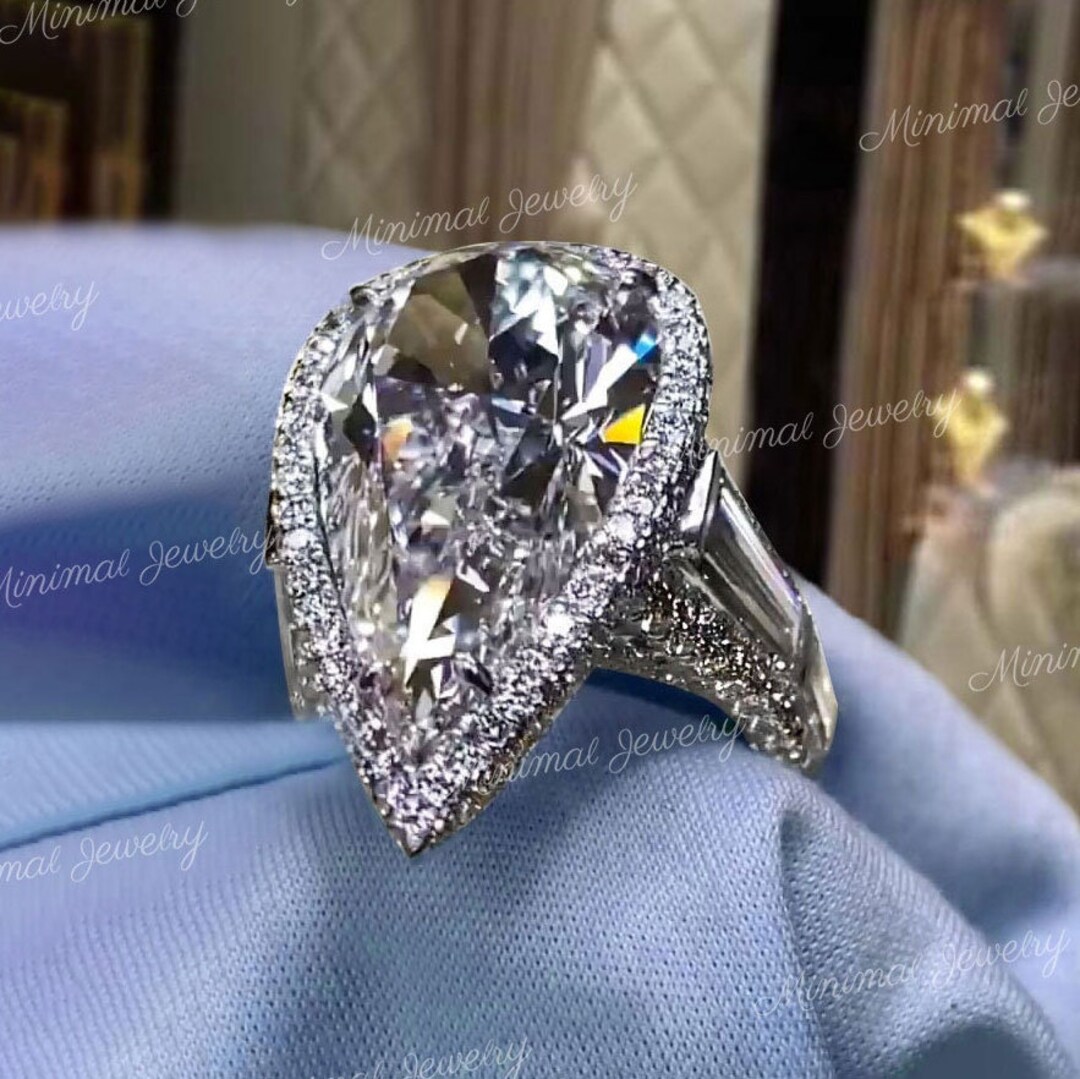 8 CT Large Pear Halo Engagement Ring Pear Moissanite Engagement Ring Crushed Ice Pear Shaped